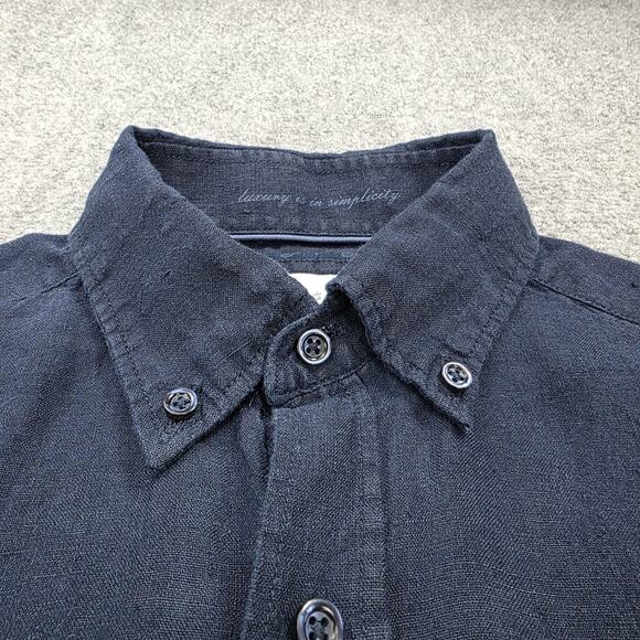 Porter & Ash Shirt Mens Small Navy Blue Linen Button Down Long Sleeve Casual - Picture 11 of 16